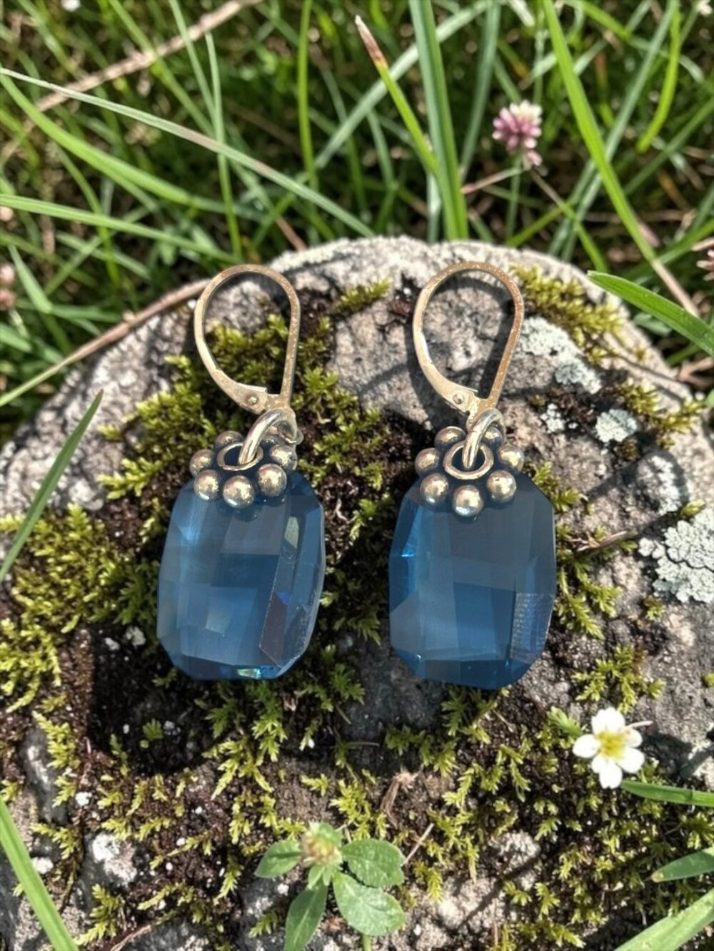 Sterling Silver Cobalt Blue Glass Earrings